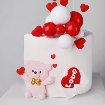Червени бели топки Облак във формата на сърце Love You Торта за торта за Свети Валентин Парти декорации Годишнина Любовни подаръци