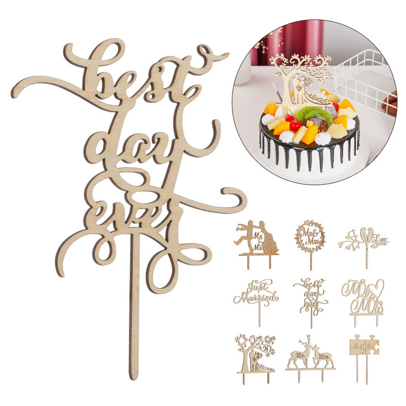 Tuščiaviduriai nuotakos ir jaunikio mediniai vestuvinio torto apmušalai „Meilė ką tik vedęs ponas ir ponia“ torto kepuraitė, skirta vakarėlio reikmenims