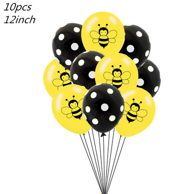10db 12 hüvelykes Cartoon Bee Latex léggömb sárga, fekete pöttyös globos állati születésnapi parti dekoráció baba zuhany kellékek