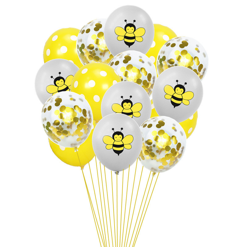 10db 12 hüvelykes Cartoon Bee Latex léggömb sárga, fekete pöttyös globos állati születésnapi parti dekoráció baba zuhany kellékek