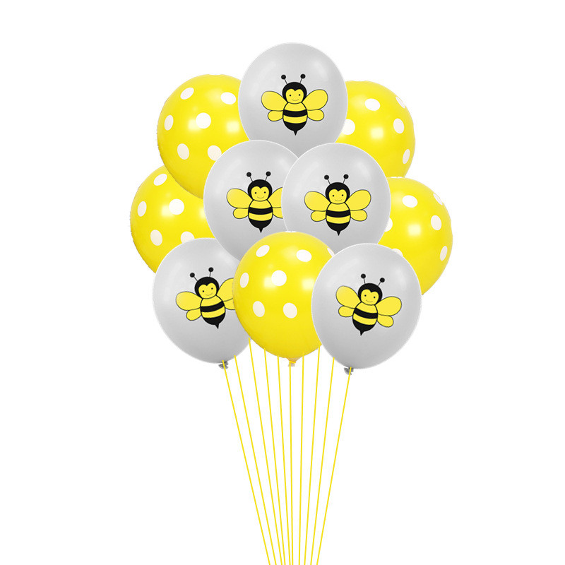 10db 12 hüvelykes Cartoon Bee Latex léggömb sárga, fekete pöttyös globos állati születésnapi parti dekoráció baba zuhany kellékek