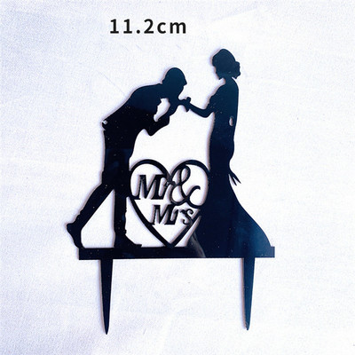 Naujas „MR&MRS Happy Wedding Cake Topper“ auksinis juodas akrilo žiedas „Jaunikio nuotakos torto viršelis“ vestuvių sužadėtuvių vakarėlio deserto dekoravimas