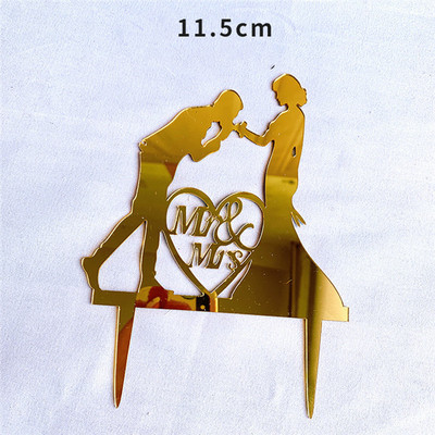Naujas „MR&MRS Happy Wedding Cake Topper“ auksinis juodas akrilo žiedas „Jaunikio nuotakos torto viršelis“ vestuvių sužadėtuvių vakarėlio deserto dekoravimas