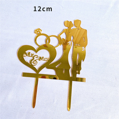 Naujas „MR&MRS Happy Wedding Cake Topper“ auksinis juodas akrilo žiedas „Jaunikio nuotakos torto viršelis“ vestuvių sužadėtuvių vakarėlio deserto dekoravimas