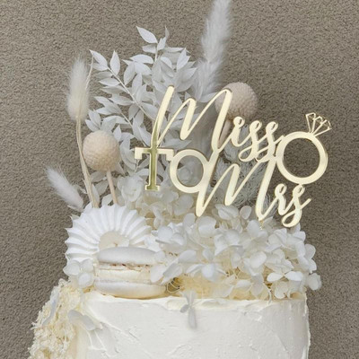 Naujas „MR&MRS Happy Wedding Cake Topper“ auksinis juodas akrilo žiedas „Jaunikio nuotakos torto viršelis“ vestuvių sužadėtuvių vakarėlio deserto dekoravimas