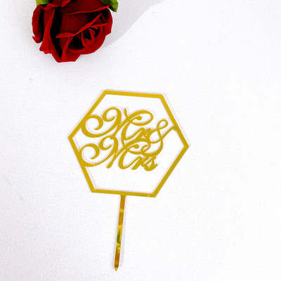 Naujas „MR&MRS Happy Wedding Cake Topper“ auksinis juodas akrilo žiedas „Jaunikio nuotakos torto viršelis“ vestuvių sužadėtuvių vakarėlio deserto dekoravimas
