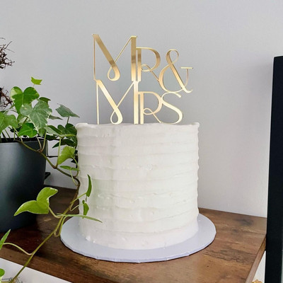 Naujas „MR&MRS Happy Wedding Cake Topper“ auksinis juodas akrilo žiedas „Jaunikio nuotakos torto viršelis“ vestuvių sužadėtuvių vakarėlio deserto dekoravimas