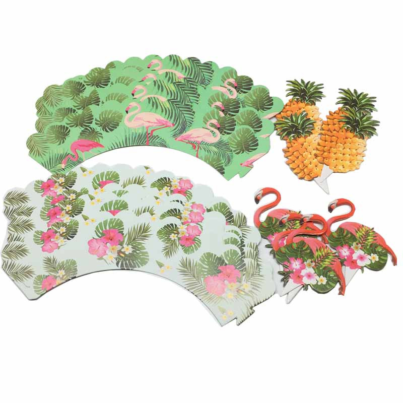 24 db Flamingo Cupcake Burkolat Ananászos Flamingo Cupcake Tortafóliák Gyerekeknek Születésnapi Tropical Hawaii Pool Party kellékek