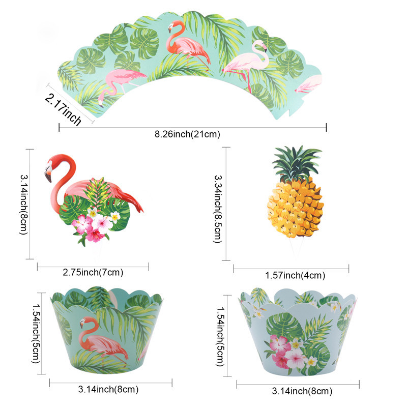 24 db Flamingo Cupcake Burkolat Ananászos Flamingo Cupcake Tortafóliák Gyerekeknek Születésnapi Tropical Hawaii Pool Party kellékek