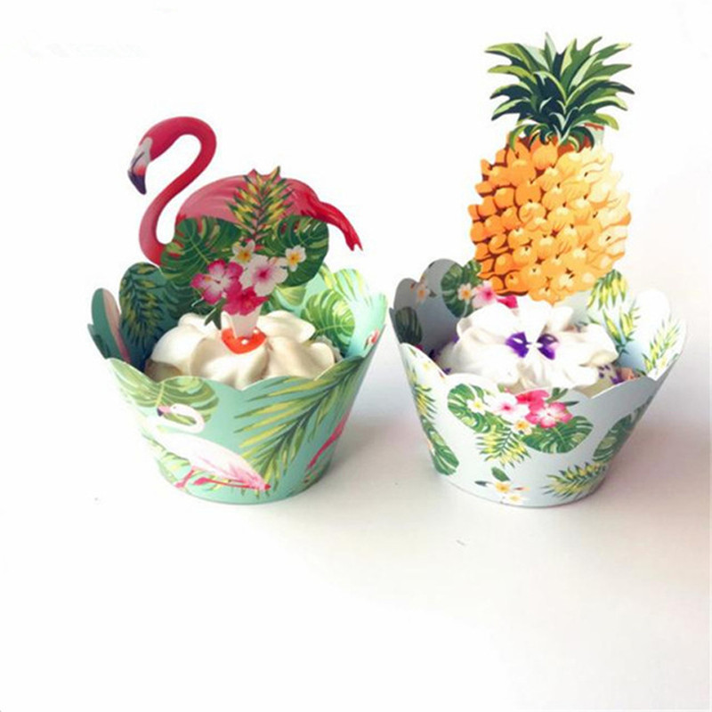 24 db Flamingo Cupcake Burkolat Ananászos Flamingo Cupcake Tortafóliák Gyerekeknek Születésnapi Tropical Hawaii Pool Party kellékek