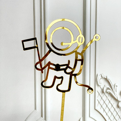 Nauji animaciniai filmukai su gimtadieniu torto apmušalai Astronaut Auksiniai akriliniai vaikų gimtadienio tortų tvarsčiai, skirti Baby Shower Party desertui dekoruoti