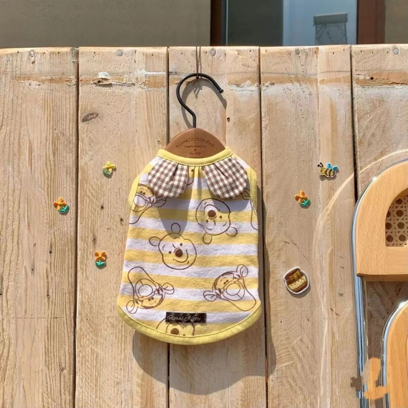 Vestă de urs Îmbrăcăminte pentru câini Bumbac din desene animate pentru animale de companie pentru haine pentru câini Costum mic Bulldog francez drăguț de vară galben galben guler de băiat Perro