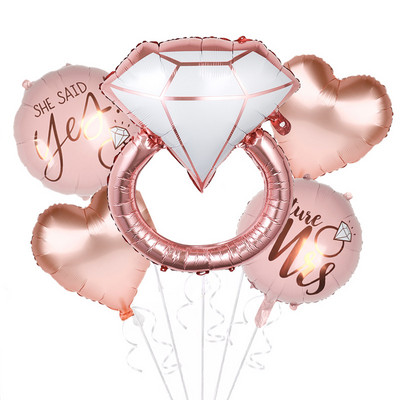 Rózsa arany fólia gyémánt gyűrű léggömb készlet 22 hüvelykes kerek gyűrűk léggömb esküvői gömbök esküvői dekorációk eljegyzési parti kellékek