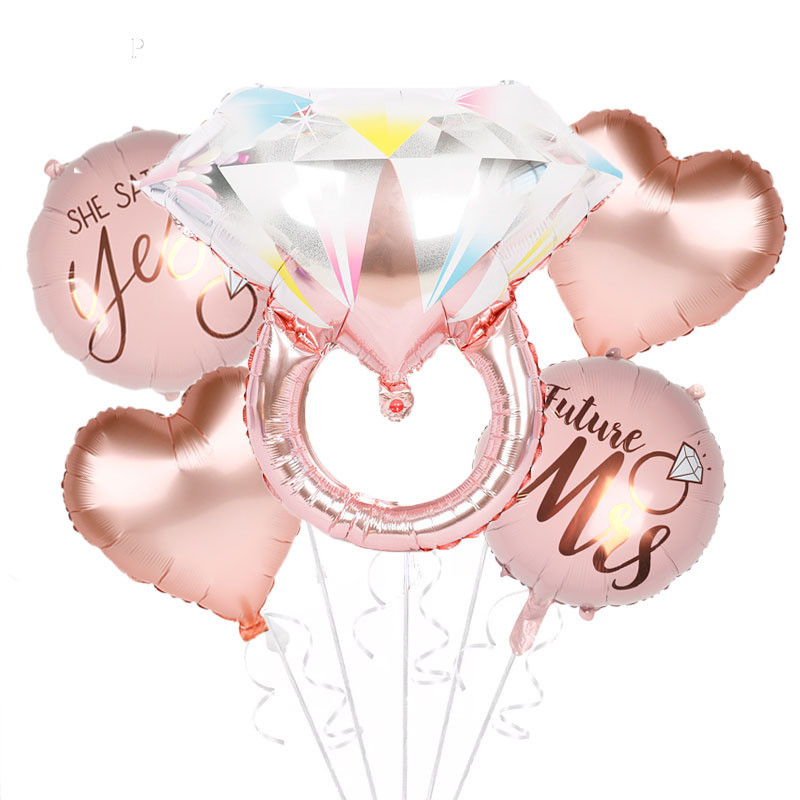 Rózsa arany fólia gyémánt gyűrű léggömb készlet 22 hüvelykes kerek gyűrűk léggömb esküvői gömbök esküvői dekorációk eljegyzési parti kellékek