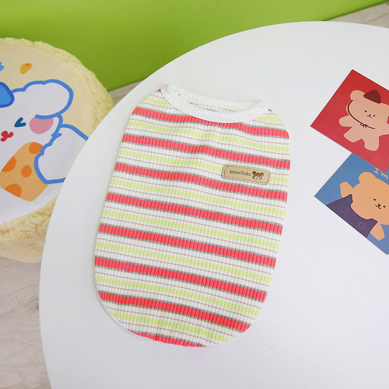 Tavaszi és nyári kisállatruházat Kutyaruhák Kölyökkutya csíkos mellény Teddy jumper Rajzfilm matricák Hímzett kutyaruhák