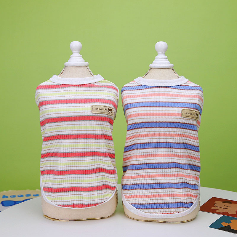 Tavaszi és nyári kisállatruházat Kutyaruhák Kölyökkutya csíkos mellény Teddy jumper Rajzfilm matricák Hímzett kutyaruhák