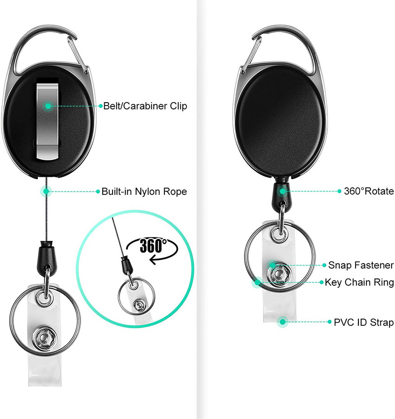 2 vnt. Ištraukiamas ženkliuko ritė su karabino ritės spaustuku