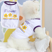 Vestă pentru animale de companie, imprimare cu flori, decolteu rotund, respirabil, costum de vară pentru animale de companie