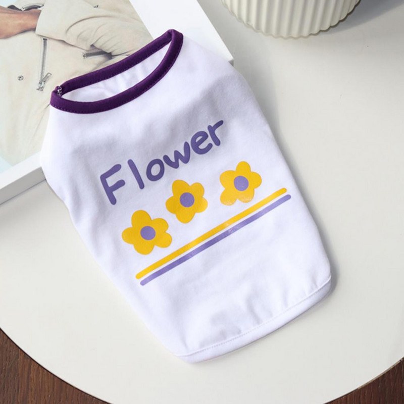 Vestă pentru animale de companie, imprimare cu flori, decolteu rotund, respirabil, costum de vară pentru animale de companie