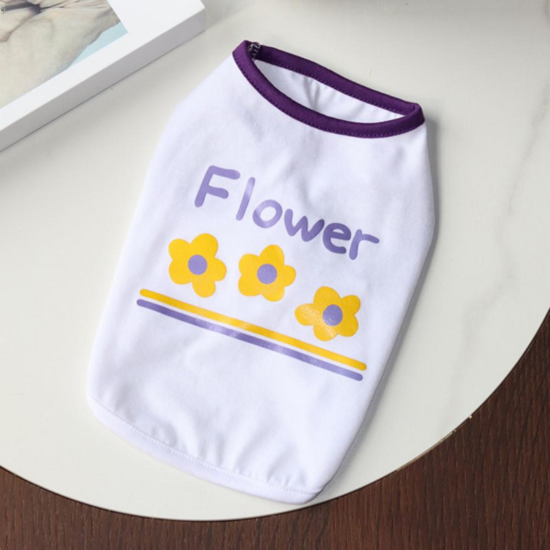 Vestă pentru animale de companie, imprimare cu flori, decolteu rotund, respirabil, costum de vară pentru animale de companie