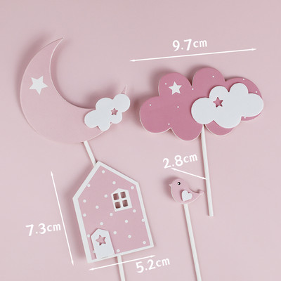 Rózsaszín lányok születésnapi parti dekoráció hercegnő torta teteje kastély léggömbök felhő cukorka szivárvány papír kártya sütéshez desszert kellékek