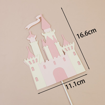 Rózsaszín lányok születésnapi parti dekoráció hercegnő torta teteje kastély léggömbök felhő cukorka szivárvány papír kártya sütéshez desszert kellékek