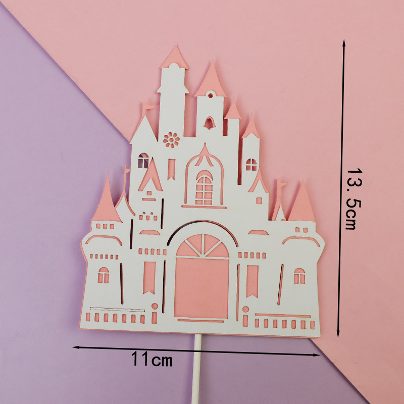 Rózsaszín lányok születésnapi parti dekoráció hercegnő torta teteje kastély léggömbök felhő cukorka szivárvány papír kártya sütéshez desszert kellékek