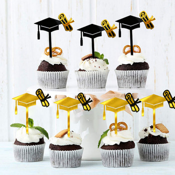 3/6 бр. Златна шапка за торта Happy Graduation Бакалавърска шапка Акрилна шапка за кексчета Поздравления за дипломиране Декорация за парти Клас 2023