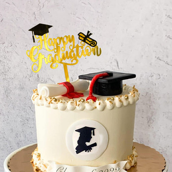 3/6 бр. Златна шапка за торта Happy Graduation Бакалавърска шапка Акрилна шапка за кексчета Поздравления за дипломиране Декорация за парти Клас 2023