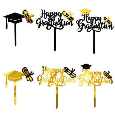 3/6 bucăți auriu Happy Graduation Cake Topper șapcă de licență Topper acrilic pentru cupcake Felicitări Decor pentru petrecerea de absolvire Clasa 2023