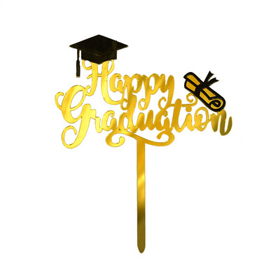 3/6 vnt Auksinis laimingas baigimo pyragas bakalauro kepuraitė akrilo kepuraitė sveikinimų baigimo vakarėlio dekoro klasė 2023 m.