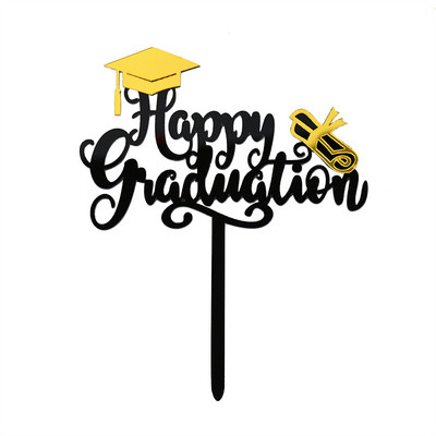 3/6 vnt Auksinis laimingas baigimo pyragas bakalauro kepuraitė akrilo kepuraitė sveikinimų baigimo vakarėlio dekoro klasė 2023 m.