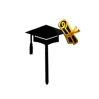 3/6 vnt Auksinis laimingas baigimo pyragas bakalauro kepuraitė akrilo kepuraitė sveikinimų baigimo vakarėlio dekoro klasė 2023 m.