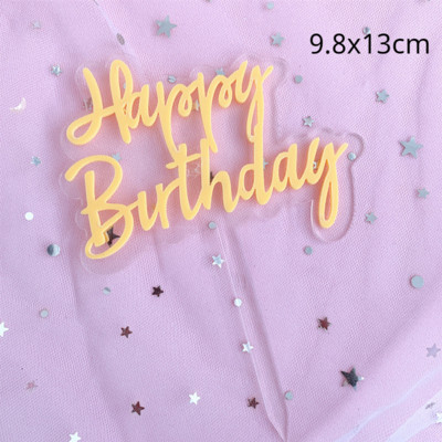 Új design Arany Ezüst Romantikus Levelek Boldog születésnapot Tortafedő Akril tortadísz buli kellékek Sütési kellékek