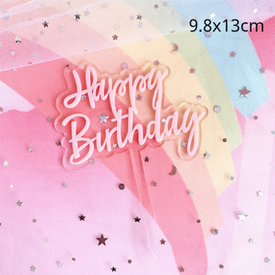 Új design Arany Ezüst Romantikus Levelek Boldog születésnapot Tortafedő Akril tortadísz buli kellékek Sütési kellékek