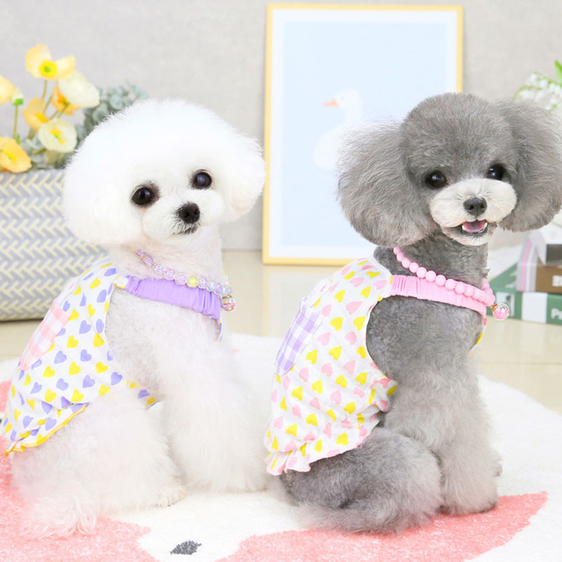 Szívmintás kutyamellény Nyári kiskutya macska nadrágtartók Pulcsik Kutyaruhák Ujjatlan kutyapóló kis kutyáknak Chihuahua kisállat pólók