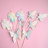 9 vnt Gimtadienio torto įdėklas Gimtadienio torto dekoravimo popierius Rožinė fėja grybų perlų drugelių fėja