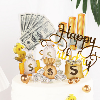 Dollar Cake Topper Desert Decor pentru coacere pentru anii 60, 70, 80, 90, FusionExcel Money, la mulți ani, pentru petreceri