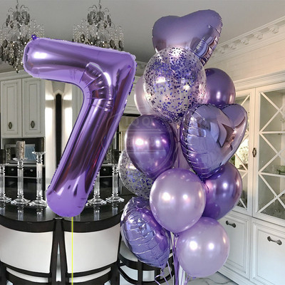 12 bucăți baloane pentru ziua de naștere pentru băiat cu balon numeric violet de 40 inch 3/3 a treia decorație pentru petrecerea de aniversare aniversarea copiilor 9/1/3 ani