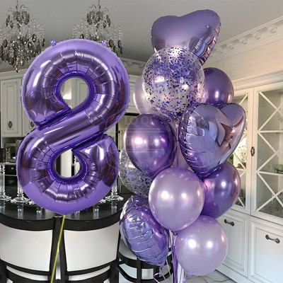 12 bucăți baloane pentru ziua de naștere pentru băiat cu balon numeric violet de 40 inch 3/3 a treia decorație pentru petrecerea de aniversare aniversarea copiilor 9/1/3 ani