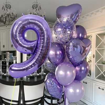 12 bucăți baloane pentru ziua de naștere pentru băiat cu balon numeric violet de 40 inch 3/3 a treia decorație pentru petrecerea de aniversare aniversarea copiilor 9/1/3 ani
