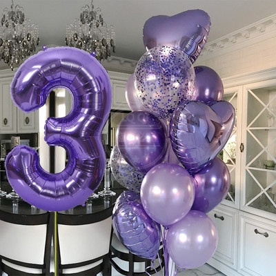 12 bucăți baloane pentru ziua de naștere pentru băiat cu balon numeric violet de 40 inch 3/3 a treia decorație pentru petrecerea de aniversare aniversarea copiilor 9/1/3 ani