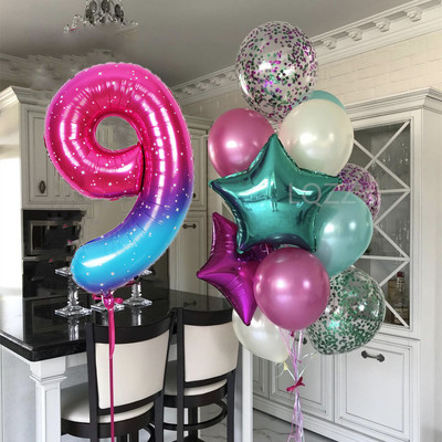 12 bucăți baloane pentru ziua de naștere pentru băiat cu balon numeric violet de 40 inch 3/3 a treia decorație pentru petrecerea de aniversare aniversarea copiilor 9/1/3 ani