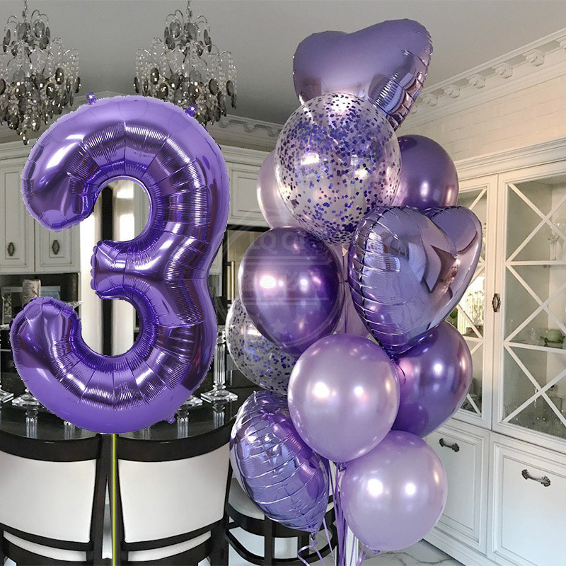 12 bucăți baloane pentru ziua de naștere pentru băiat cu balon numeric violet de 40 inch 3/3 a treia decorație pentru petrecerea de aniversare aniversarea copiilor 9/1/3 ani
