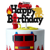 Topper pentru tort pentru ziua de naștere a pompierului. Accesorii pentru petreceri tematice pentru pompieri. Decorare pentru tort, la mulți ani, Cadouri pentru copii