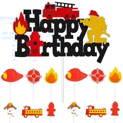 Topper pentru tort pentru ziua de naștere a pompierului. Accesorii pentru petreceri tematice pentru pompieri. Decorare pentru tort, la mulți ani, Cadouri pentru copii