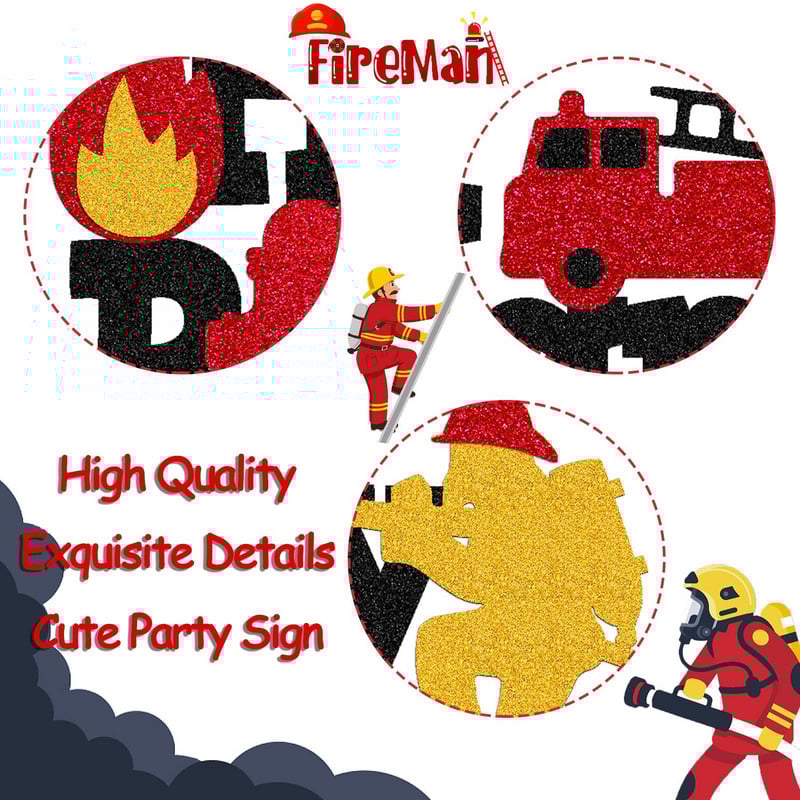 Topper pentru tort pentru ziua de naștere a pompierului. Accesorii pentru petreceri tematice pentru pompieri. Decorare pentru tort, la mulți ani, Cadouri pentru copii