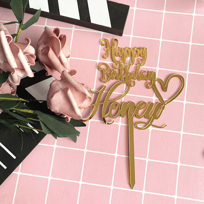 New Happy Birthday My Husband Wife Topper χρυσό ακρυλικό κάλυμμα τούρτας για ζευγάρια και άντρες Διακοσμήσεις τούρτας γενεθλίων