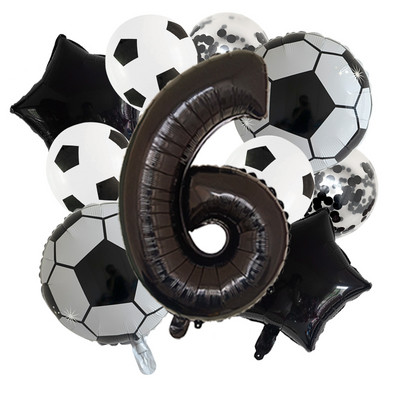11 db Hélium Fólia Globos Futball Balloonok Születésnapi Party Díszek Gyerek Fiú 32 hüvelykes Zöld Számú Labda Foci Party Kellékek
