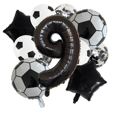 11 db Hélium Fólia Globos Futball Balloonok Születésnapi Party Díszek Gyerek Fiú 32 hüvelykes Zöld Számú Labda Foci Party Kellékek